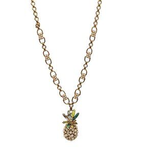 Ann Taylor Pearl Cluster Pineapple Green Rhinestone Gold Tone Long Necklace